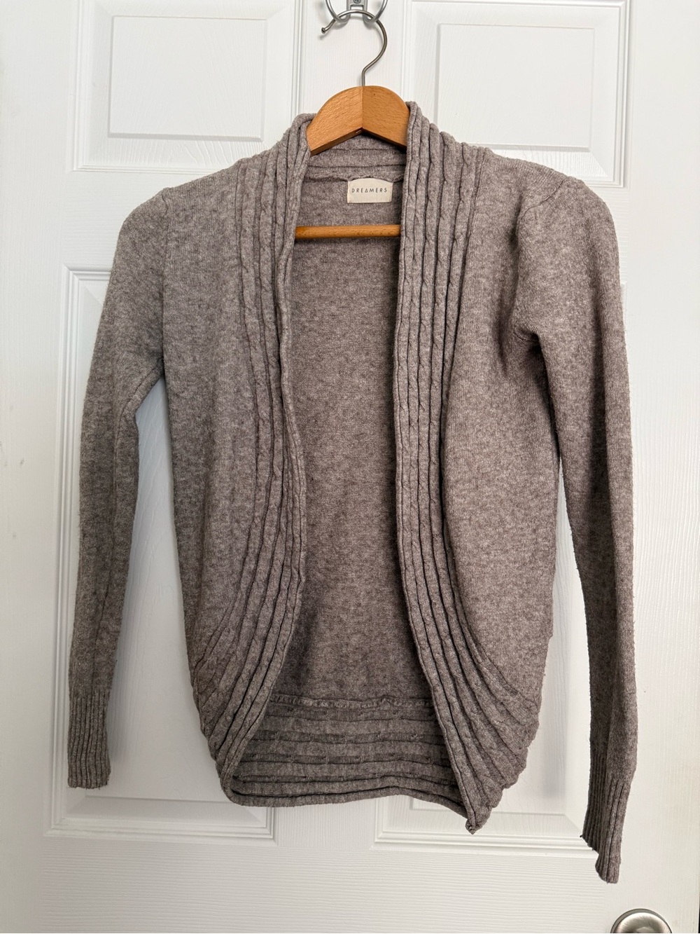 Dreamers Taupe Open-Front Rib Trim Women's S Cardigan Cozy Lagenlook
